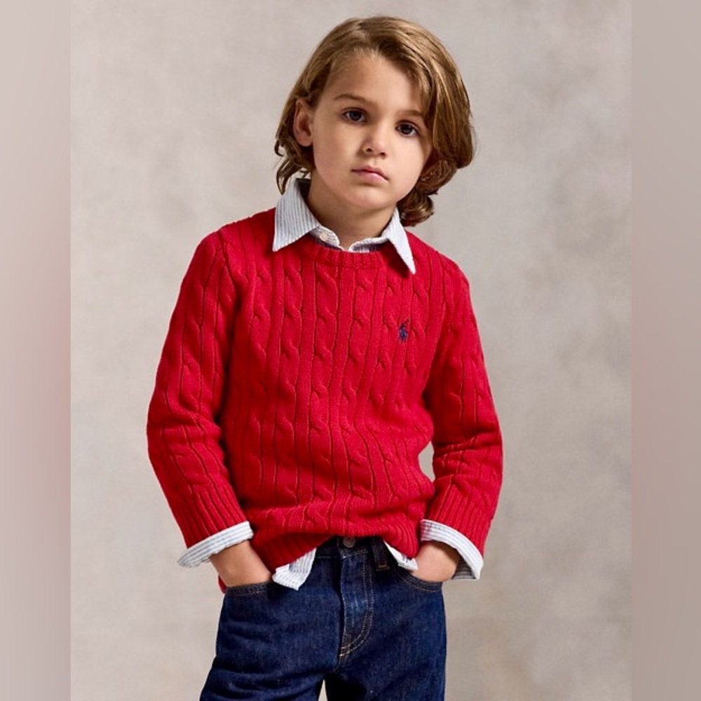 Ralph Lauren cable knit 100% cotton sweater-RL 2000 red- size 10/12